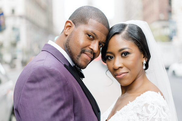 Black bride and groom at the Ritz Carlton Philadelphia on their wedding day