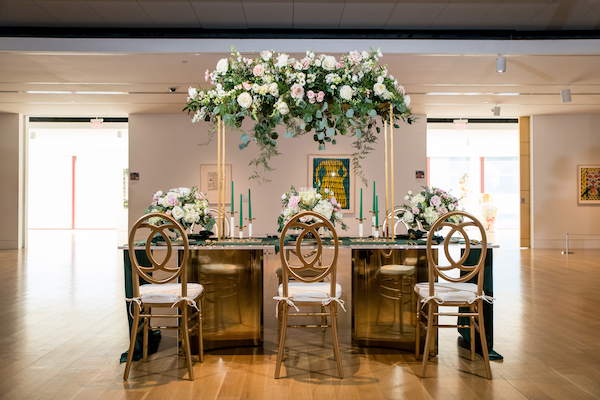 elegant hunter green and gold wedding reception at PAFA