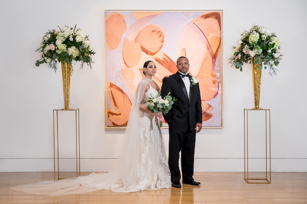 bride and groom at their wedding ceremony in the Hamilton Building at the Pennsylvania Academy of the Fine Arts