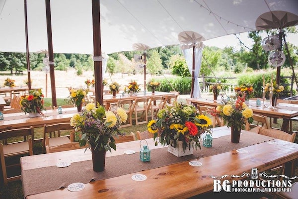 rustic wedding decor at a Philadelphia tented wedding reception