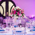 Elegant Events Florist - Philadelphia wedding florist - tall arrangement pink gerber daisy - white hydrangea - pink roses - the waterfall - claymont de - unique concept studio