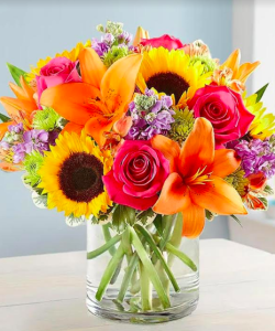 Sunflowers lilies and roses - $60 elegant events florist - Philadelphia wedding florist - floral arrangement - floral delivery - flower delivery - flower retail shop