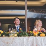 Elegant Events Florist - Philadelphia wedding florist - fall bridal bouquet - orange calla lily - yellow roses - mango calla lily - villanova conference center - villano pa - bg productions photography and videography - reception