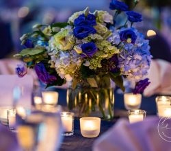 Elegant Events Florist - Philadelphia wedding florist - Low Arrangement - Blue Hydrangea - Green Roses - Indian Wedding Reception - Penns Landing Hilton - Philadelphia, PA - Lightyear Studio - tall arrangement - low centerpiece
