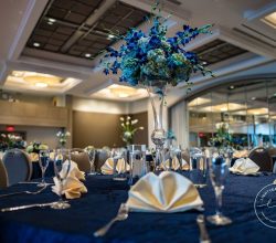 Elegant Events Florist - Philadelphia wedding florist - Low Arrangement - Blue Hydrangea - Green Roses - Indian Wedding Reception - Penns Landing Hilton - Philadelphia, PA - Lightyear Studio - tall arrangement - cernterpiece
